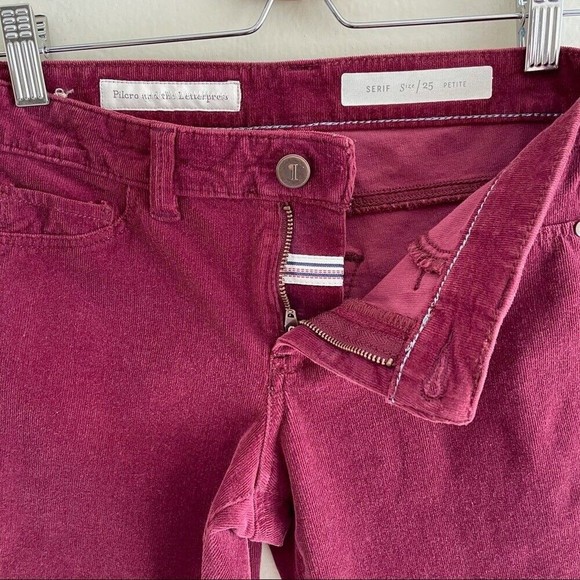 Anthropologie Pilcro Corduroy Skinny Pants Mid Rise Stretch Burgundy Red Size 25 - Picture 6 of 8